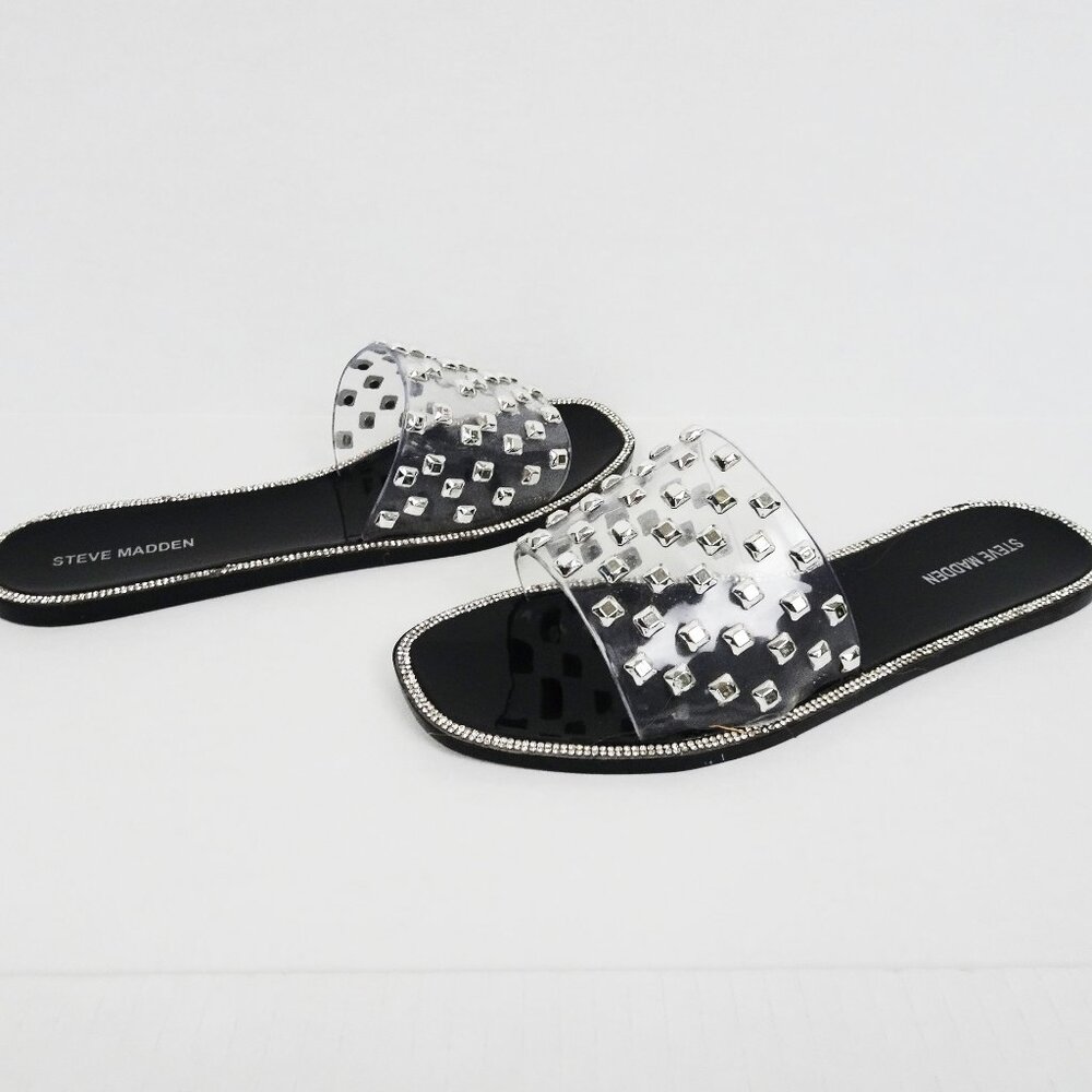 Steve Madden Jynn Studded Clear Rhinestone Slip on Sandals Shoes 10 41 Summer